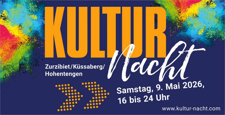 Eine bunte Anzeige wirbt in großen Buchstaben für die "Kultur Nacht" am Samstag, 9. Mai 2026, von 16 bis 24 Uhr.