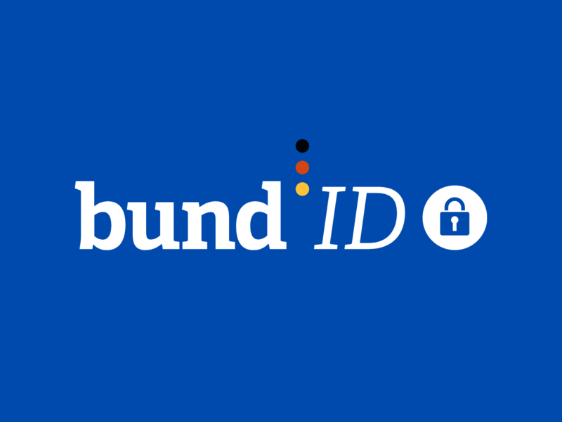 Das Bild zeigt auf blauem Hintergrund den Schriftzug "bund ID" in Weiß mit einem Schloss-Symbol daneben.