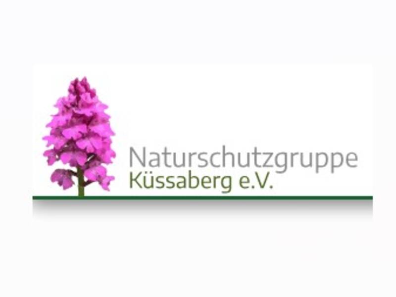 Das Bild zeigt das Logo der Naturschutzgruppe Küssaberg e.V. mit der Blüte einer pinkfarbenen Ochidee neben dem Schriftzug.