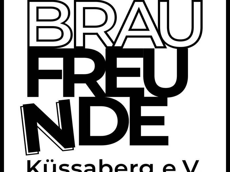 Das Bild zeigt ein schwarz-weißes Logo mit dem Text "BRAUFREUNDE Küssaberg e.V." in fettgedruckter Schrift.