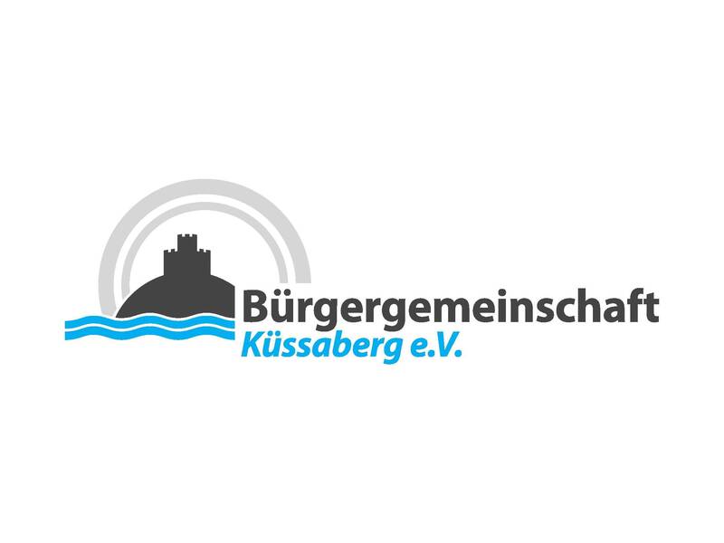 Das Bild zeigt das Logo der Bürgergemeinschaft Küssaberg e.V., bestehend aus einer stilisierten Brücke, blauen Wellen und dem Schriftzug