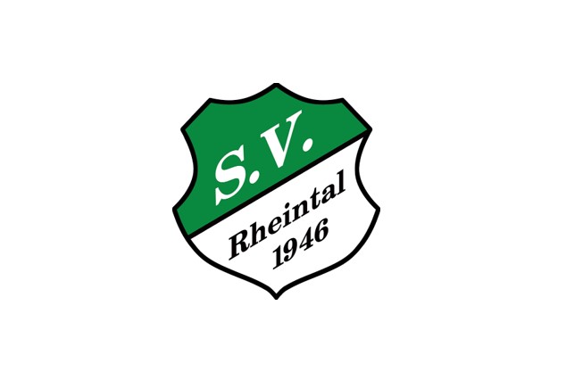Das Bild zeigt ein grün-weißes Wappen mit der Aufschrift "S.V. Rheintal 1946".